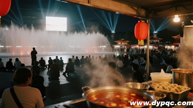 音乐喷泉广场夜市场景