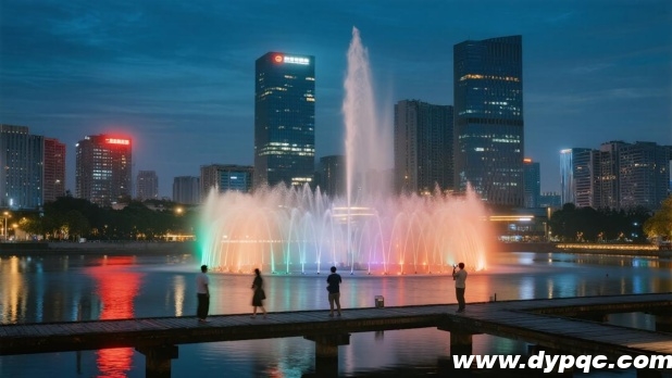 城市河道喷泉夜景