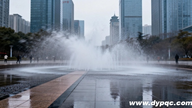 位于风口的喷泉水型散乱地面湿滑