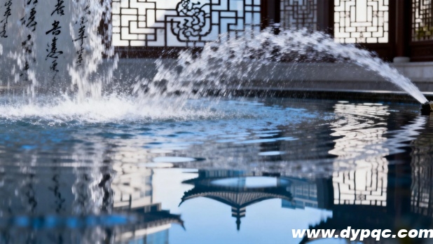 喷泉水流呈现出传统书法笔触般韵律