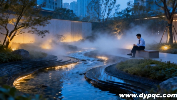柔和的灯光与雾森打造水景疗愈空间